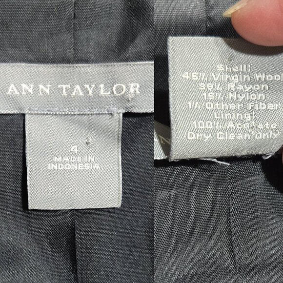 Ann Taylor Virgin Wool Blend Gray One Button Blazer Contrast Stitching Preppy - Picture 8 of 10
